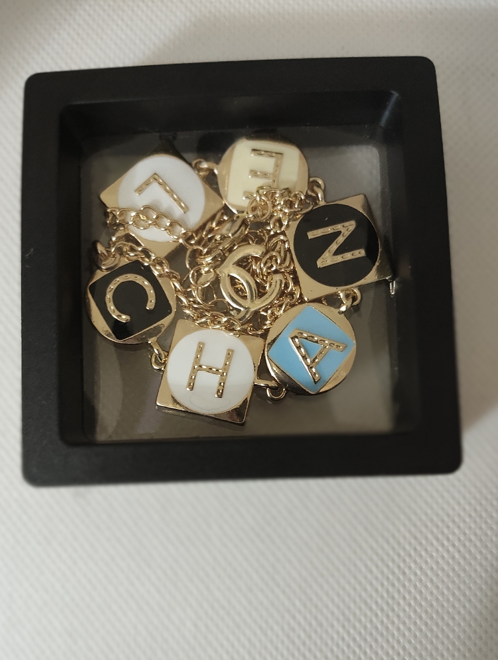 Gold Tone Multicolor Enamel CC Letter Necklace - Picture 6 of 6